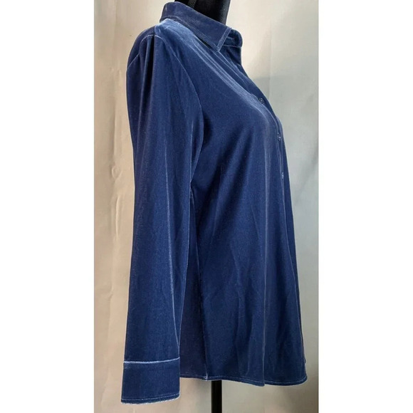 Soft Surroundings Navy Velvet Boyfriend Shirt Top Button Up‎ Long Sleeve PXS NEW - Picture 3 of 6